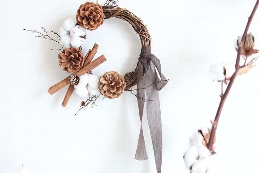 솔방울 목화 리스 진행 사진 2