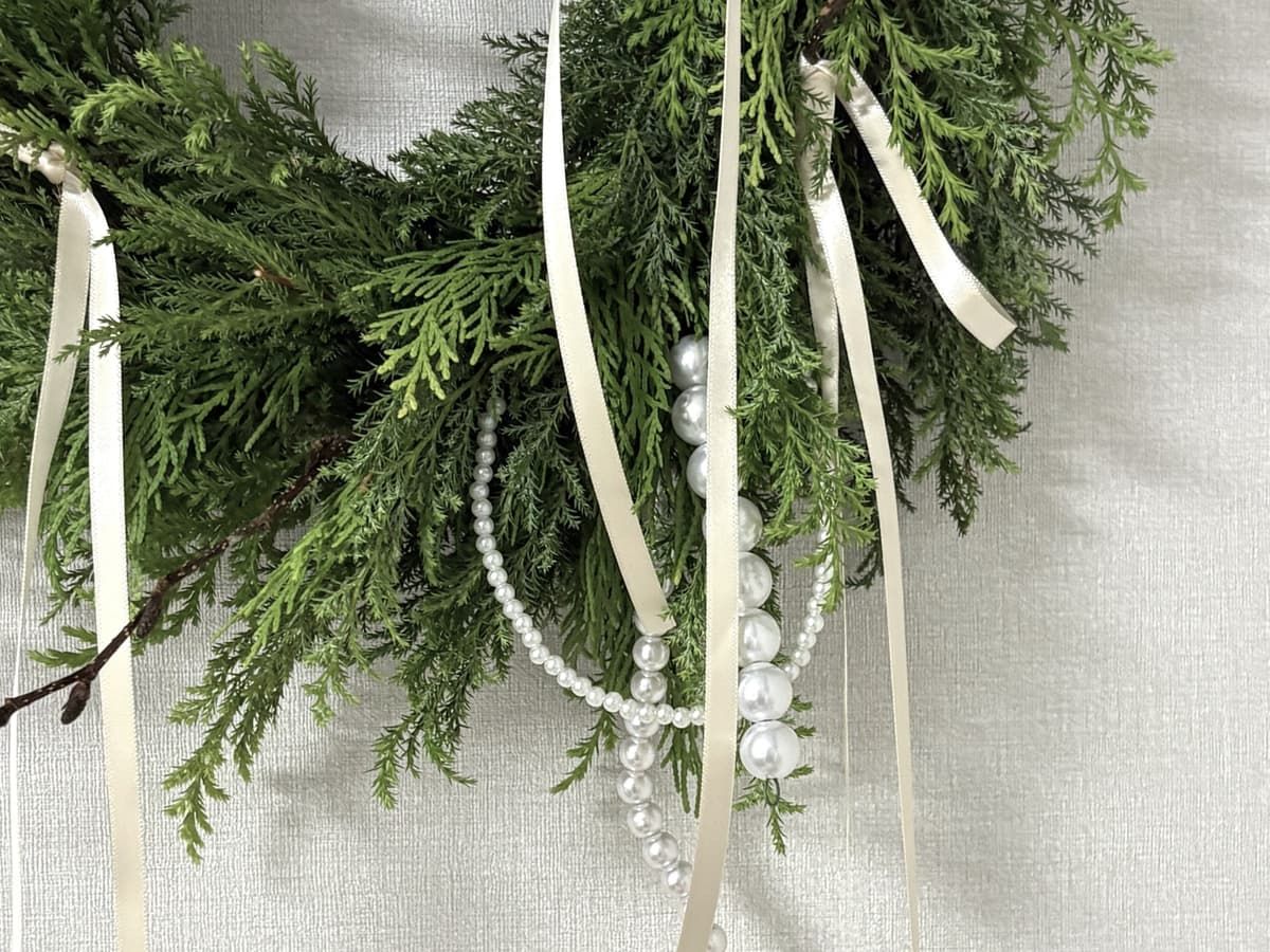 크리스마스 진주 생화 리스 진행 사진 3