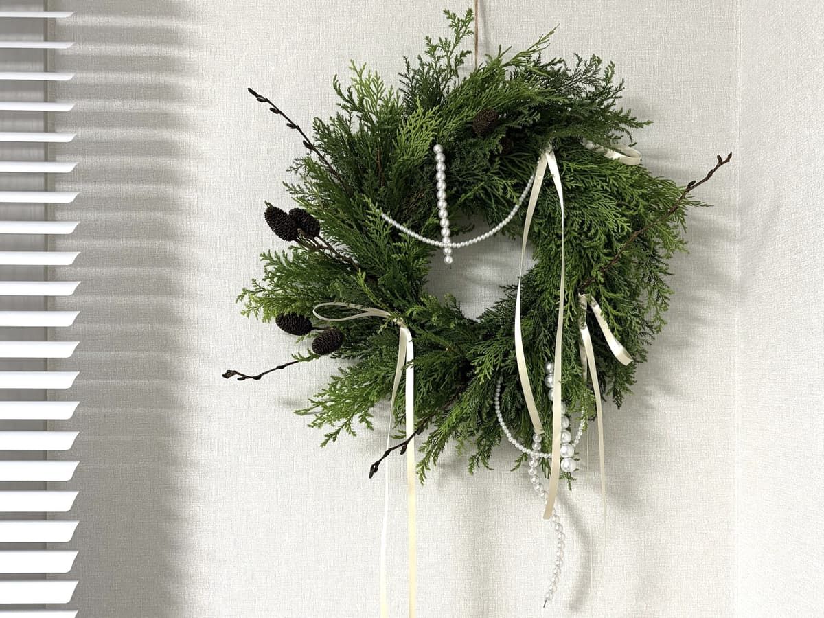 크리스마스 진주 생화 리스 진행 사진 2